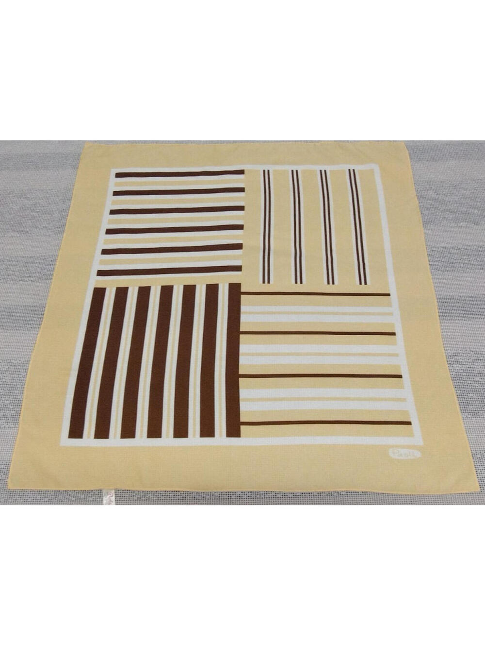 Vintage Paoli Scarf Canary Brown Stripes Mid Century Polyester MADE IN JAPAN MCM